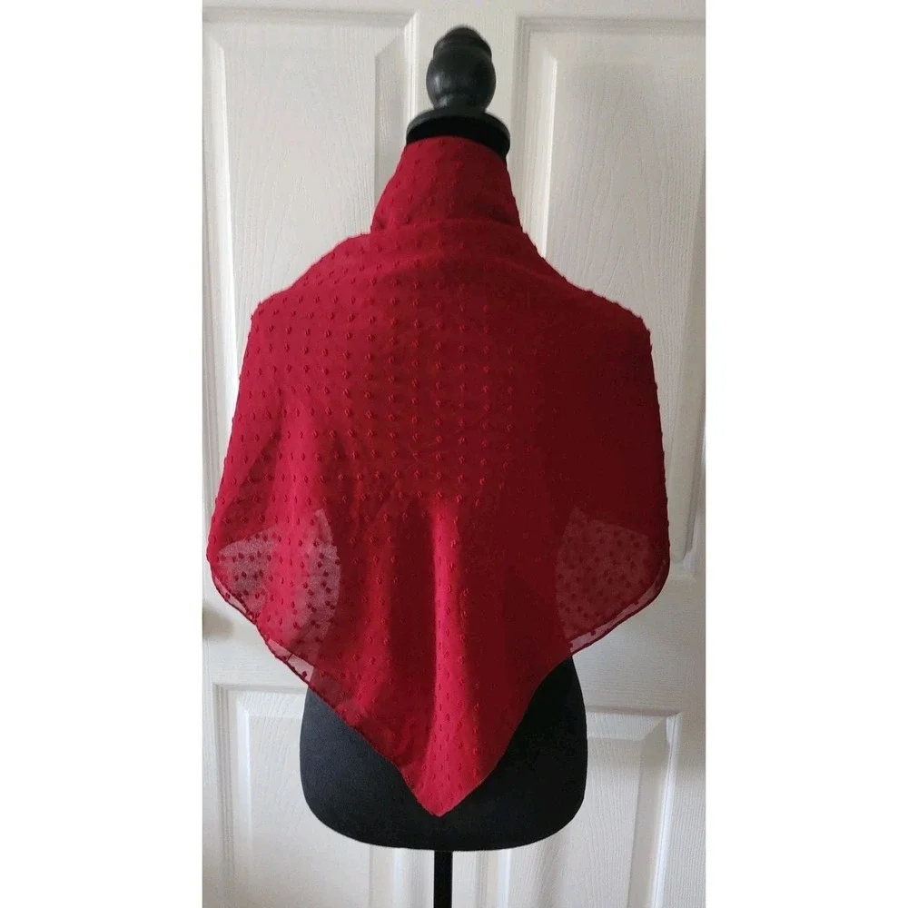 40x 40 Square Scarf Dotted Polyester Sheer Chiffon in Red